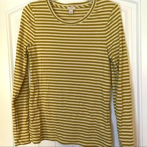 J. Crew mustard and beige striped round neck long sleeved tee EUC